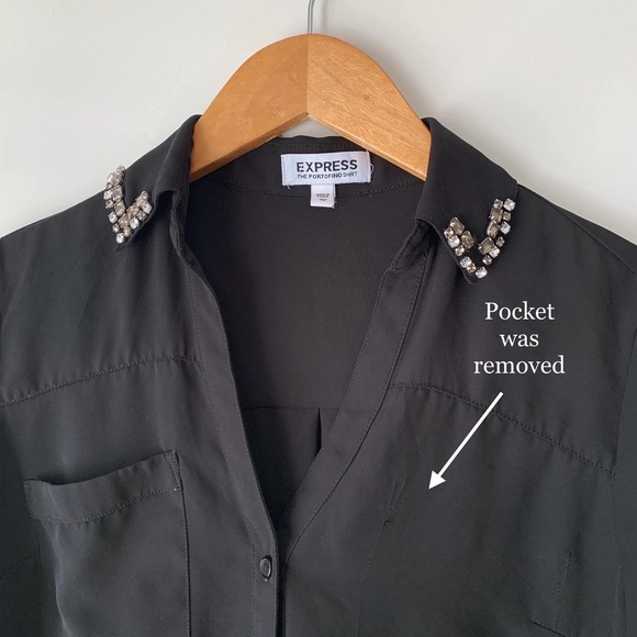 💛4/$20 | EXPRESS Portofino Studded Collar Long Sleeve Pocket Chiffon Shirt - Picture 6 of 6